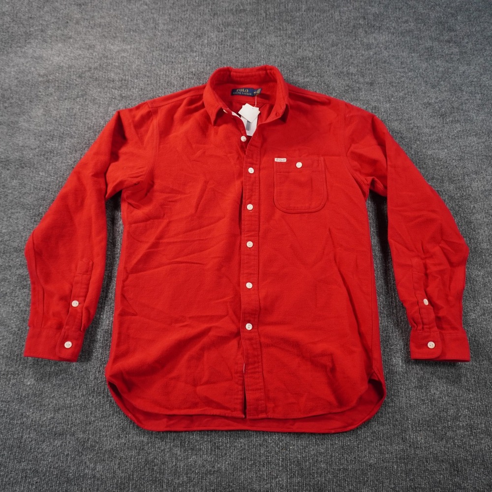 Polo Ralph Lauren Flannel Shirt Mens Medium Red Long Sleeve Button Down Pocket
